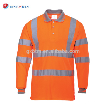 Camisa de trabajo de seguridad de manga larga y alta visibilidad Ropa de trabajo transpirable Camiseta reflectante de seguridad Camiseta de polo de seguridad